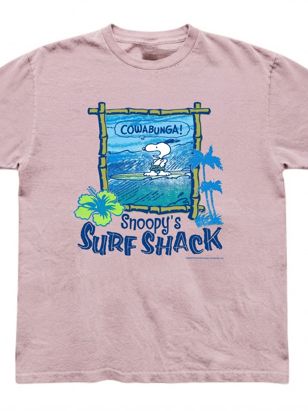 Snoopy's Surf Shack 'Cowabunga!' Graphic Print Gildan T-shirt Pink Tee